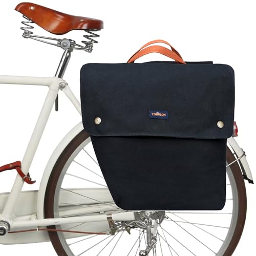 TOURBON Canvas Cycling Bicycle Bike Pannier Rear Seat Bag Rack Trunk (Waterproof, Roll-Up) (Black)