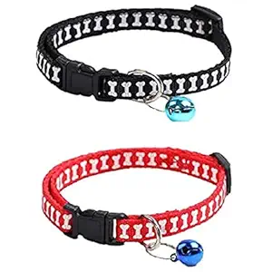 PSK PET MART Cat Cute Bone Print Dog Puppy Cat Kitten Pet Collar Adjustable Necklace with Bell, Cat Accessories Collar for Kitten Cat 1Pcs Black