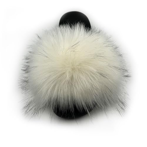 Image of Women's Faux Fur Slides Slippers Fluffy Fuzzy Sandals Open Toe Furry Slide Flip Flop Indoor Outdoor
