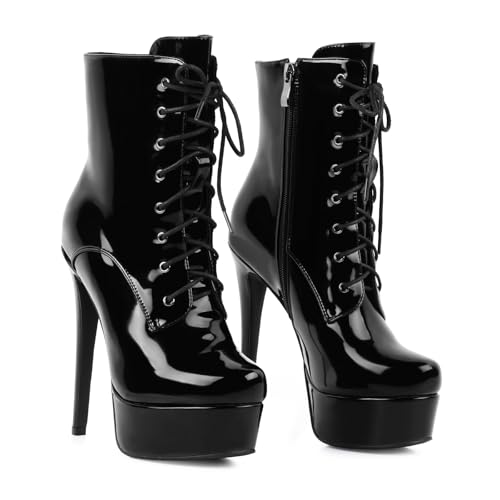 LingxiaUne Women’s High Heel Boots Lace-Up Stiletto Platform Ankle Boots for Stylish Party & Stage
