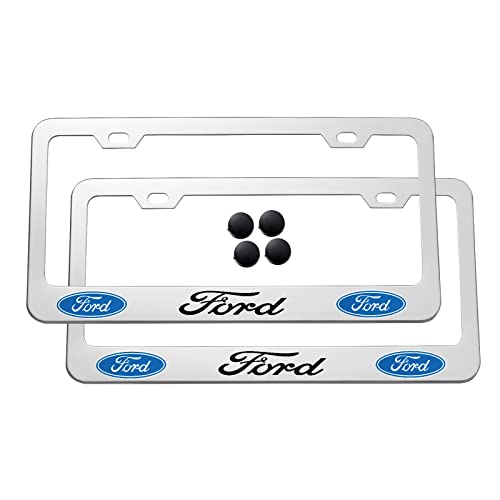 2Pcs License Plate Frames, Stainless Steel License Plate Covers, License Plate Holder Compatible With Ford Caps Cover Suit, License Plate Covers With Screw Caps Set Car Accessories #TOP3