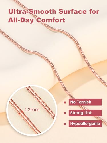 FOCALOOK Snake Chain Necklace, 1.2MM Thin Silver Chains for Women, 14K Gold Plated Stainless Steel Chain Necklace for Pendant 18 20 22 24 26 28 30Inch4