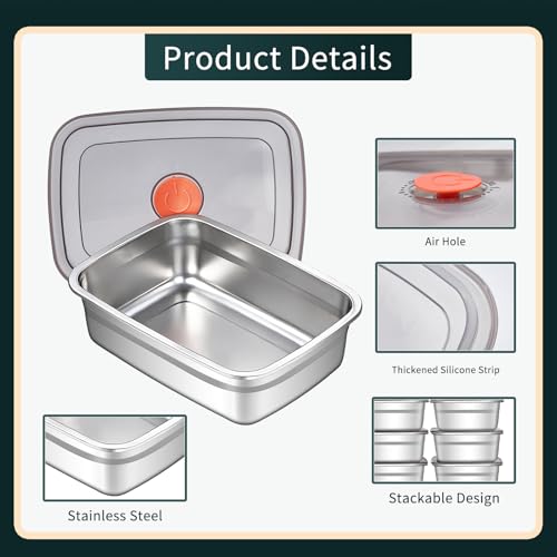 Image of GIUOIDUO 10 Pack Stainless Steel Food Storage Containers with Leak-Proof Lids, 37oz Reusable Metal Meal Prep Lunch Boxes, Stackable, Dishwasher Safe for Snacks, Fruits & On-the-Go Meals, BPA-Free