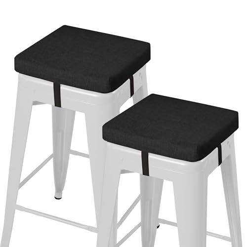 Image of AddGrace Anti-Slip Bar Stool Cushions Square Bar Stool Seat Cushions with Ties Set of 2 Small Square Chair Pads with Machine Washable Cover 12 inchX12 inchX2 inch (Black)