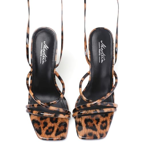 Image of Mostrin Womens Sandals Strappy Heels for Women Lace Up Square Open Toe Heels Tie Up High Heeled Sandals for Prom, Party, Daily Wear