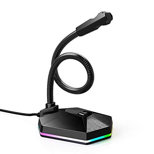 N/C PC Microphone, USB Computer Condenser Gaming Microphone Flexible Ajustable with Colorful RGB