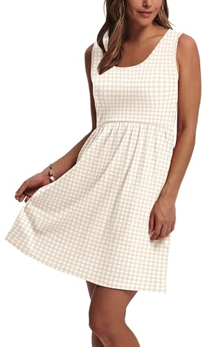 Image of WIHOLL Women's Summer Dress 2026 A-Line Sleeveless Casual Sundress with Pockets Floral /Solid
