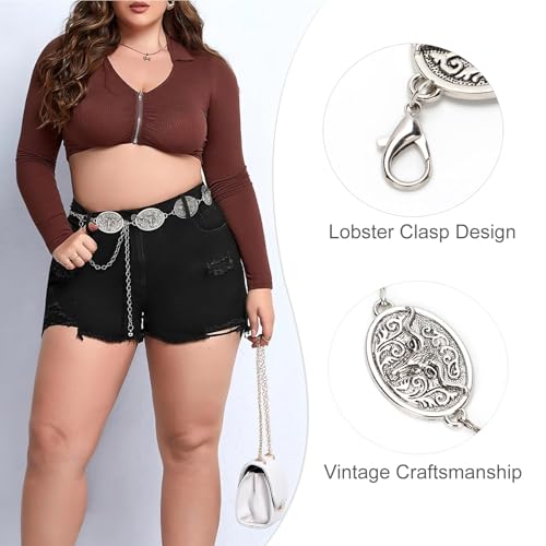 Image of WHIPPY Women Concho Chain Belt Metal Link Western Cowgirl Turquoise Chain Belt for Dress