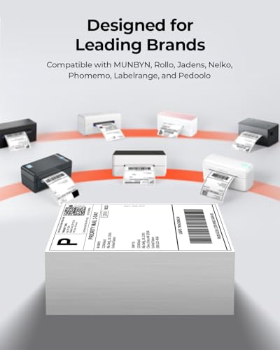 Image of MUNBYN Direct Thermal Labels, 4 inch x 6 inch, 6000 Labels /12 Stacks (500 Per Stack), Fanfold Shipping Labels for Thermal Printers, Permanent Adhesive Shipping Labels for Shipping Packages