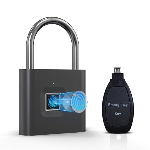 KENRONE Fingerprint Padlock with Emergency Key IP66 Waterproof and Rustproof Outdoor Indoor Universal Smart Lock for Warehouses Gym Schools Homes Office Cabinets
