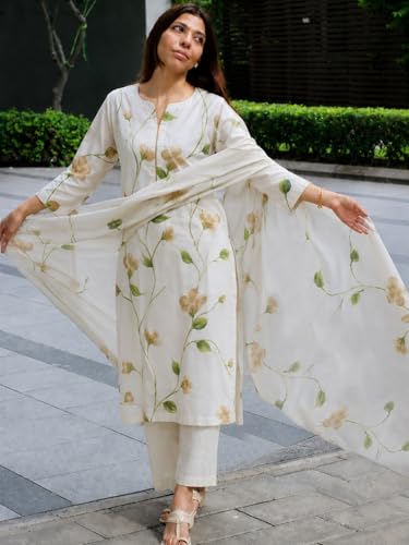 Image of ANNI Designer Viscose Printed Kurta for Women | Kurti Set Woman | Kurta with Pant & Dupatta | Straight Ethnic Suit | Indian Outfit Ladies Dress Stylish Traditional Clothing Office Party Fashion Look