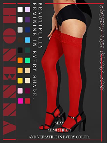Image of HONENNA Semi Sheer Stay Up Lingerie Thigh High Stockings Lace Top Size A-F