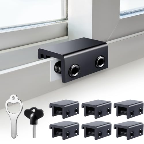 Sliding Window Locks (6 Sets), Security Window Locks with Keys, Adjustable Aluminum Sliding Window...