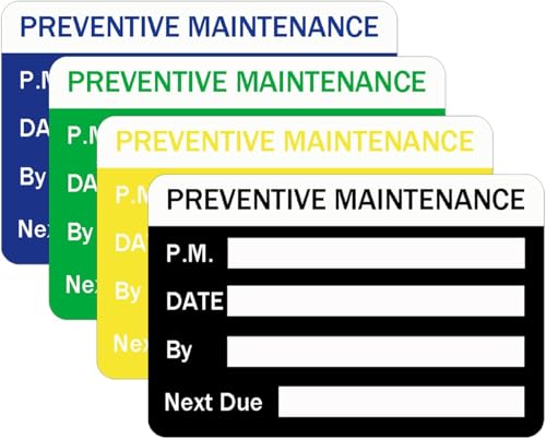 Preventative Maintenance Stickers 2×3 inch 4 Colors Waterproof Maintenance Label Stickers Adhesive Vinyl Labels for Equipment(200 Pcs)