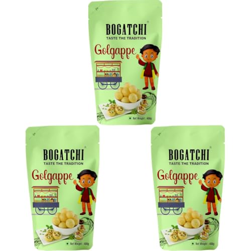 Image of BOGATCHI Pani puri packet ready to eat - Fry or Bake in Microwave | instant pani puri pellets | Golgappe Packet Readymade | Pani Puri Papad | pani poori | Panipuri packets - Jumbo Pack, 400g
