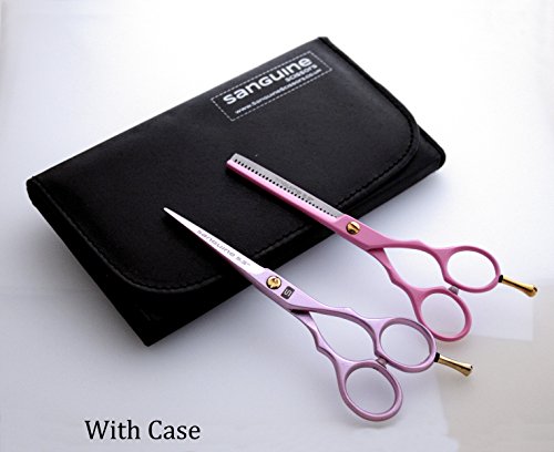 Pink Hair Cutting Shears Set, Hair Cutting and Hair Thinning Shears for all Hair Types, Japanese Style + Presentation Case
