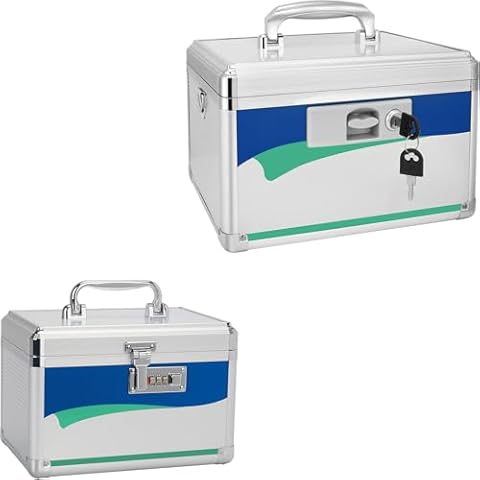 GODLONSEN Medication Lock Box, Locked Medicine Box, Medicine Safe Lock Box, Medicine Lock Box With Code【Small -10x6x6.7 Inch】 And Medicine Lock Box With Key【Medium -11.2 x 7.6 x 7.6 Inch 】 Cover