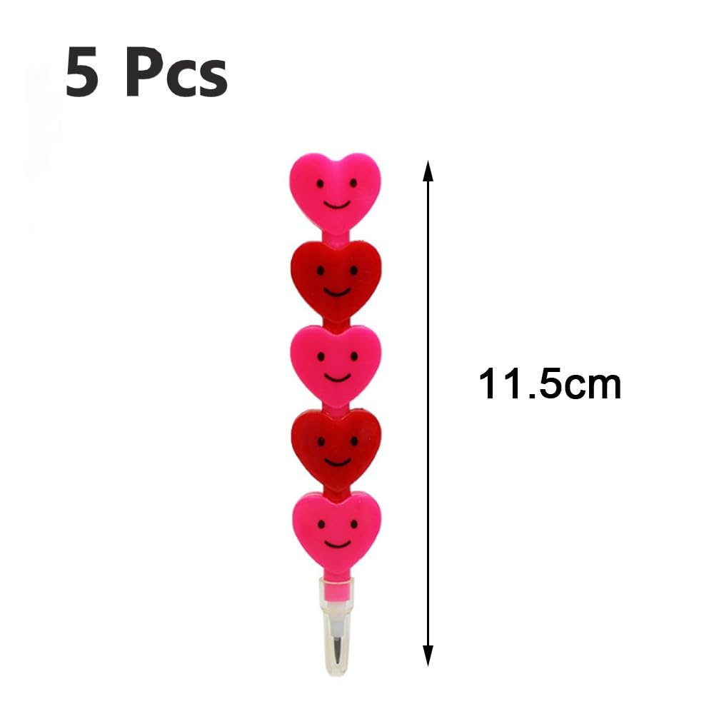 wirepool 5 Pieces Stackable Pencils Plastic Smile Heart Pencils 5 in 1 Stacking Colored Pencils Party Favors for School Classroom Incentives Party Favor Supplies(Red and Pink) - Image 2