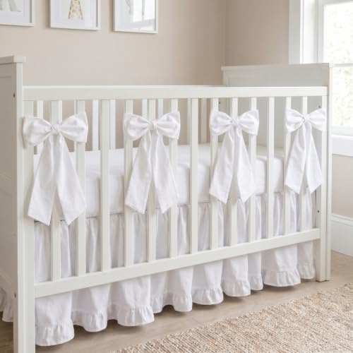 Image of Smoothnovelty White Crib Bed Skirts with 4 Large Cot Bow 28 inch x 52 inch,14 inch Drop