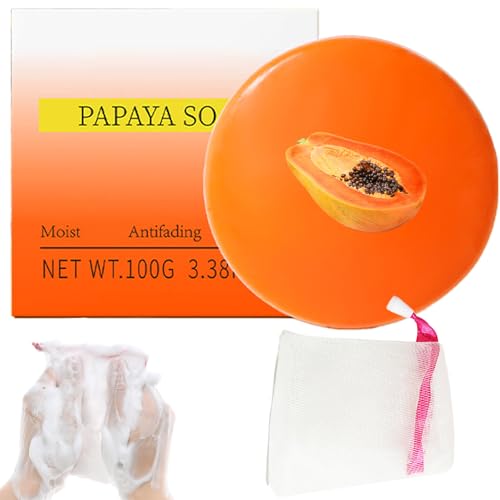 Jabón de Papaya - Limpieza Suave para Piel Grasa y Sensible - Textura Mejorada y Tono Uniforme- Jabón blanqueador de papaya natural para pieles sensibles-1 * 100g