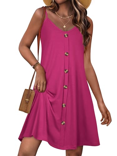 Image of JOELLYUS Summer Dresses for Women Spaghetti Strap Button Down Casual Sundress Beach Cover Up Dress with Pockets 2026