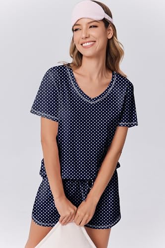 Image of Ekouaer Womens Pajamas Sets Soft 95% Cotton Pjs Short Sleeve Lounge Sets | Comfy Sleepwear Sets with pockets, ideal for Home, Mom, Party, Gifts, Daily Wear