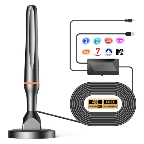 Antena TV Interior 2025, Antena TV Portatil Potente con Amplificador y Base Magnética, 80KM+ Recepción de Larga Distancia, Compatible con 4K 1080P DTMB DVB-T2 DVB-T TDT - All TVs