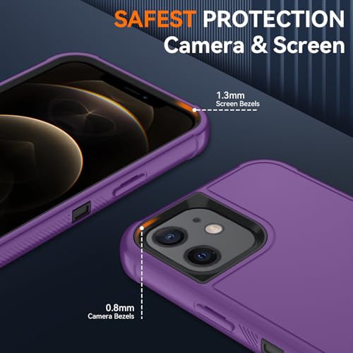Image of SunStory Compatible with iPhone 12 /12 Pro Case with HD Screen Protector, 3-Layer Heavy Duty Full-Body Cover,3 in 1 Hybrid Protective Case for iPhone 12 /12 Pro 6.1 inch,Purple