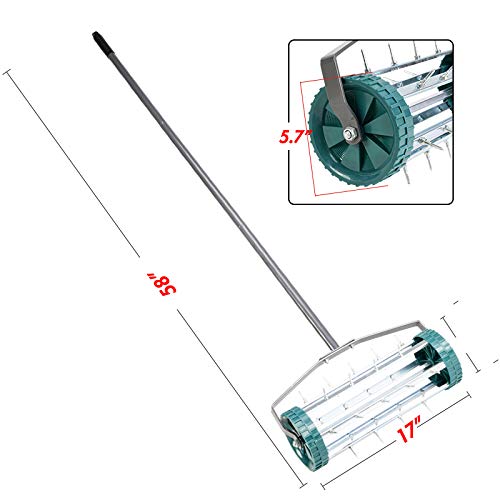 Gardey Rolling Lawn Aerator Soil Garden Yard Aeration with Tine Spike Improved Handle Design Heavy Duty (Green)