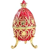 Neboka 卵の形たまご ジュエリーボックス イースター エッグ 宝石箱 置物 華麗 欧風 ヨーロッパスタイル 工芸品 装飾 飾り メタル インペリアル イースター エッグデザイン ジュエリーボックス 王朝 秘宝 誕生日 プレゼント ホーム オフィス 家庭 寝室 (レッド)