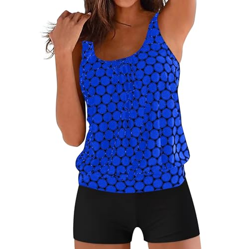 Traje de baño para mujer 176 bikini de cintura alta sexy de dos piezas, traje de baño vintage, conjunto de bikini retro de dos piezas con estampado fruncido y cintura alta corsé boda, azul, M