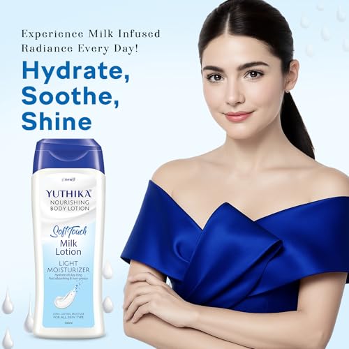 Image of Yuthika Naturals Body Milk Soft Touch 300ml Body Lotion for Women & Men | 72Hr Hydration | for Dry to Very Dry Skin | Enriched with Body Milk | Non Greasy & Healthy Looking Skin