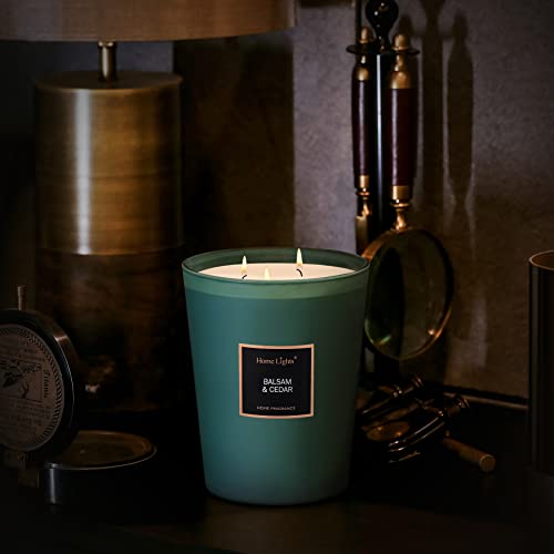 Home Lights Highly Scented Soy Candles Big 33.3 oz for 3 Cotton Wicks, Smokeless Long Lasting 130 hrs in Balsam & Cedar. 5x6, Great Gift for Women & Men