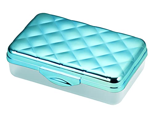 Image of It's Academic Metallic Pencil Case Box, Hard Plastic, Stylish Quilted-Pattern Lid, Blue
