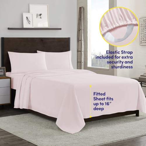 Image of Sweet Home Collection Flannel Sheet Set, Pale Pink King, Deep Pocket Soft Brushed Microfiber All-Season Bedding with Fitted Sheet, Flat Sheet & Pillowcase(s)