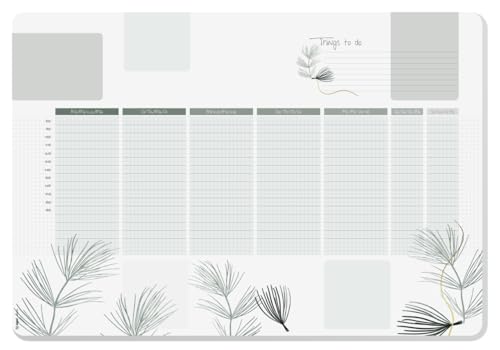 SIGEL HO590 - Posavasos de papel, con calendario semanal sin fecha, A2 (59,5 x 41 cm), con esquinas redondeadas, verde y blanco, 30 hojas