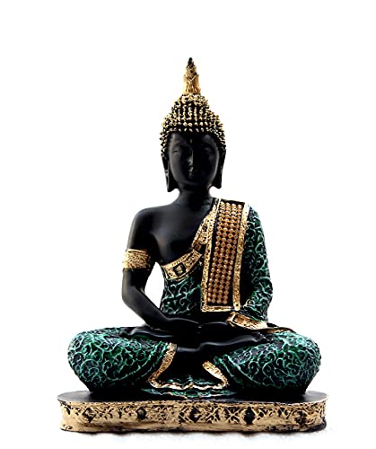 Image of Lord Buddha Sitting Statue Idol Show piece for Home Decoration - Ideal for Gifts (Green & Gold)