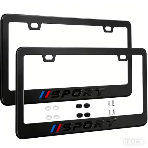 2Pcs License Plate Frame for 3D Premium Black Steel License Plate Holder Compatible All Vehicle License Plate for BMW car Accessories (Sport 2)
