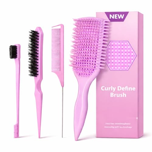 Image of Detangler Brush for Curly Hair, Lightweight Curly Hair Brush with Vented Design for Easy Glide, Effortlessly Detangles Without Pulling or Snagging, Suitable for All Wet and Dry Hair Types (Pink)
