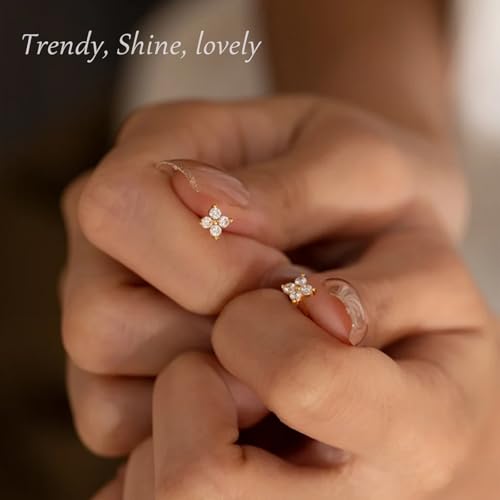 Image of 5 Pairs 14K Gold Plated Stud Earrings for Women, Hypoallergenic Earring Sets for Multiple Piercing, Premium Cubic Zirconia Studs Earrings for Women