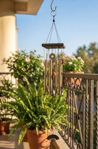 Image of Decorative Wind Chime for Home | Wooden House with Bells Colourful Beads | Positive Energy Balcony Living Room Hall Garden Home Decor (Wind Chimes with 8 Tubes)