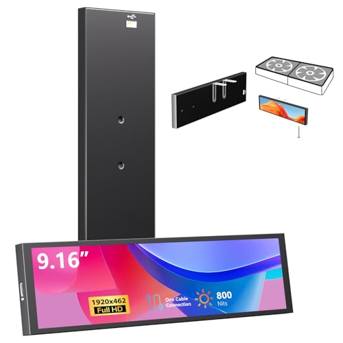 Image of 9.16 inch Computer Temp Monitor, FHD 1920x462 PC Sensor Panel One-Cable Connection(No HDMI Needed), Stretched Bar LCD Dynamic Theme Supported, IPS Mini Secondary Screen for CPU RAM HDD Data Aida64 (Black)