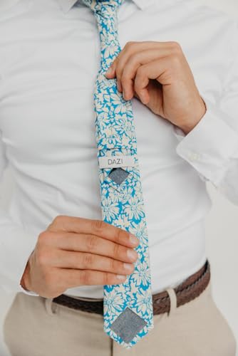 Image of DAZI Men's Skinny Tie Floral Print Cotton Necktie, Great for Weddings, Groom, Groomsmen, Missions, Dances, Gifts.