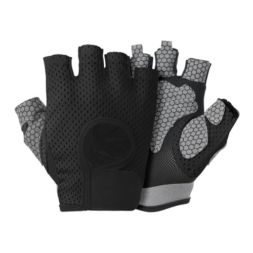 EGHFIXSD Guantes de Ciclismo de Medio Dedo, Antideslizantes, Transpirables, para Verano, sin Dedos, para Gimnasio, Entrenamiento, Color Negro, Talla S 7,5, 19 cm