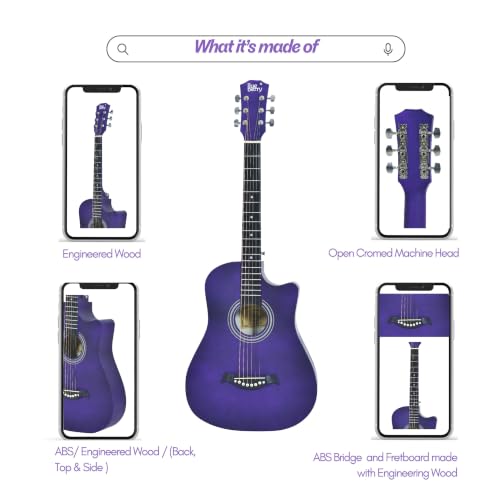 Image of BLUEBERRY B-38CM Matte Finish Purple Acoustic Guitar Kit, 38 Inch - Engineering Wood & Carbon Fiber Body, ABS Bridge & Fretboard, 2 Picks Included