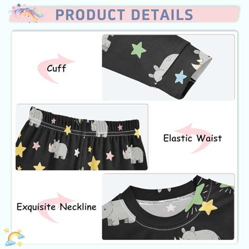 Pajama Sets Long Sleeve Rhinoceros Among Colorful Stars Pattern Soft Comfy Sleepwear 2 Piece PJS 3-8T4