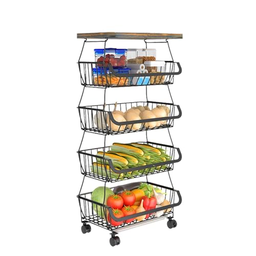 Carrito de Almacenamiento de Cocina con frutero | Cesta de Metal Flexible para almacenar Frutas | Organizador de Frutas de Cocina, Carrito de Almacenamiento con Ruedas para Frutas, Patatas,