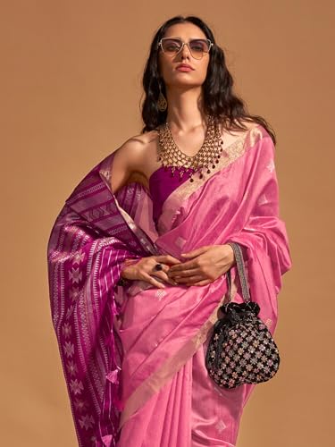 Image of AKHILAM Women's Banarasi silk Ethnic Motif Woven Design Saree With Unstitched Blouse Piece