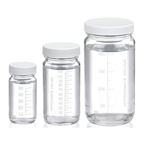 Wheaton W216973 Valumetric Graduated Bottle, Clear Glass, Capacity 4oz With 48-400 White Polypropylene PTFE Faced Polyethylene Lined Screw Cap, Diameter 51mm x 102mm (Case Of 24)