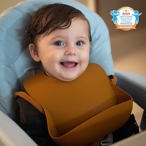 Moonkie Silicone Baby Bibs Set of 2, BPA Free Waterproof Baby Bibs for Eating, Soft Adjustable Silicone Bibs for Babies 6-12 Months, Toddler Bibs with Large Pocket Food Catcher (Ether/Sage)